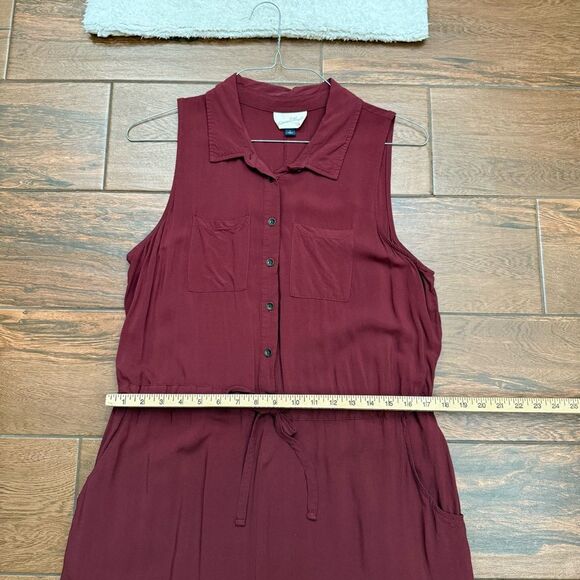 Universal Thread Maroon Jumpsuit Cropped Flowy Sleeveless Pockets Pantsuit Sz L - Picture 3 of 8